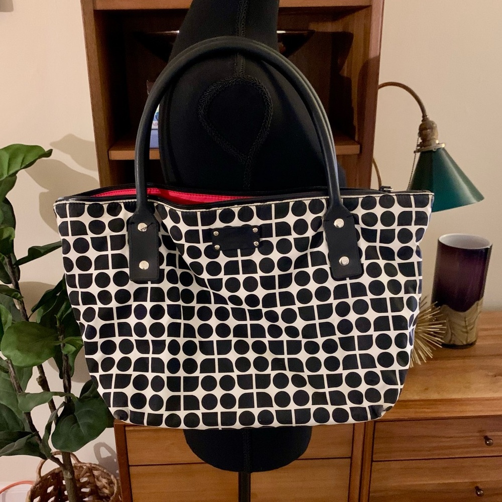 Kate Spade Black/White Shoulder Bag Red Interior